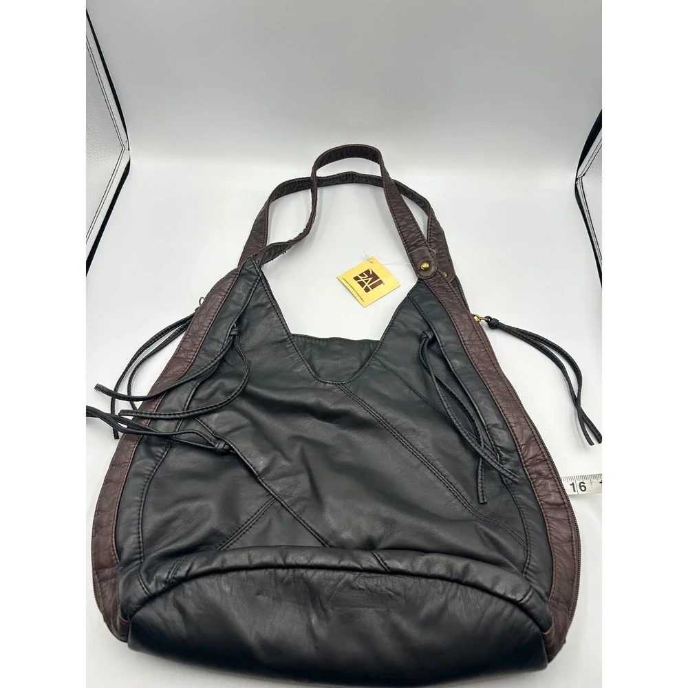 GAL Great American Leather Patchwork Hobo Black Brown Vintage Shoulder Bag NWT
